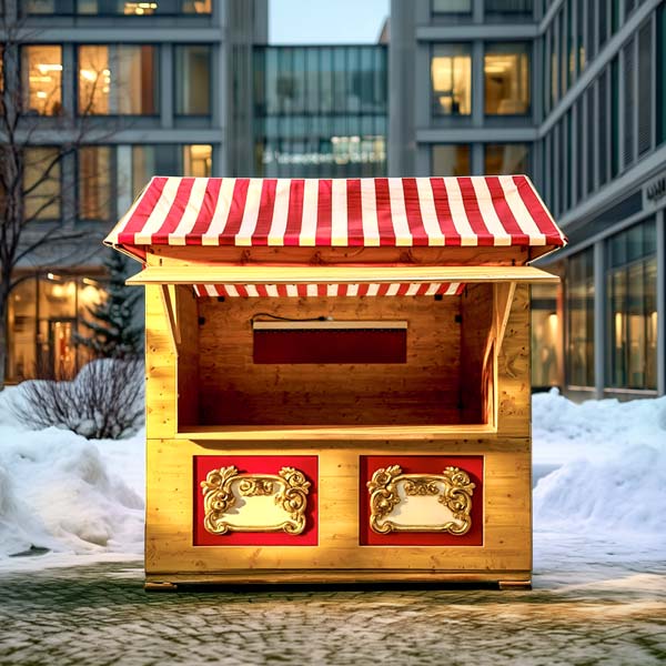 Holzbude als Weihnachtsmann-Marktstand für Weihnachtsfeiern.